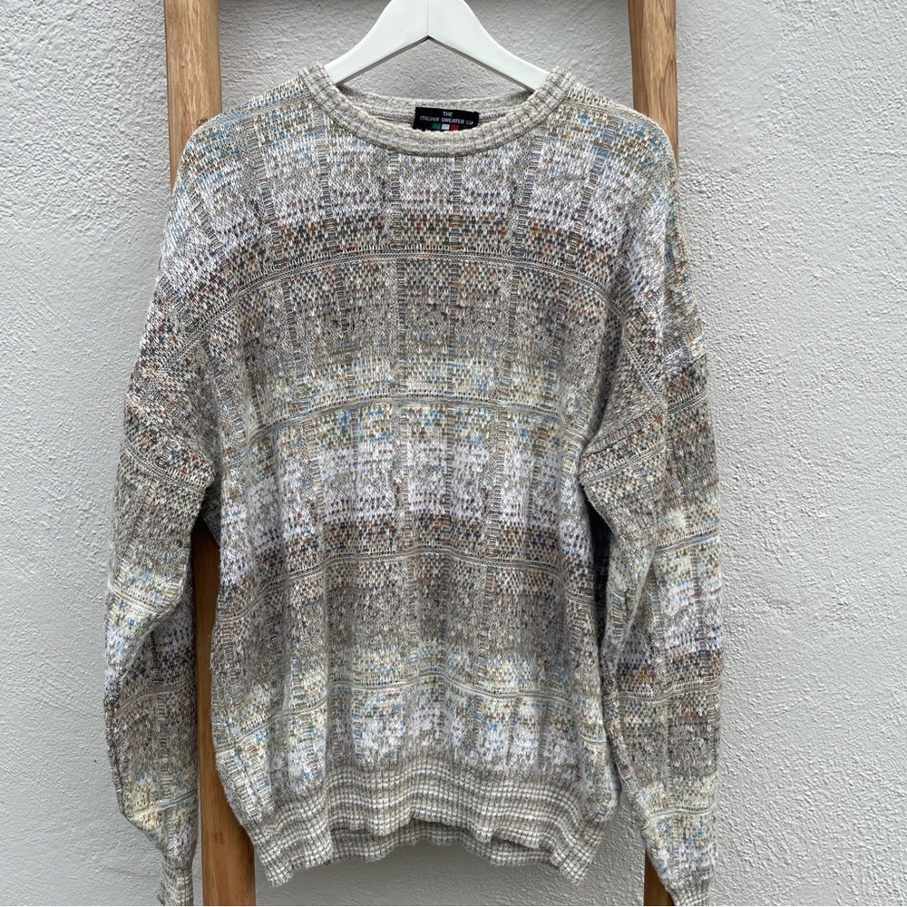 Vintage 1980s Italian Sweater Men’s XXL Made in Italy Retro Multicolor Knit